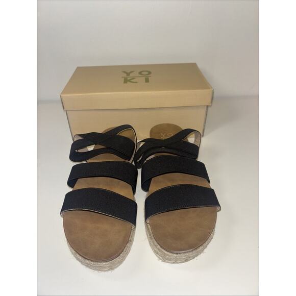 NWT Yoki Womens Black Beige Tan Ankle Strap Sandals Sz 8 Neutr Chunky‎ Platform - Picture 2 of 5